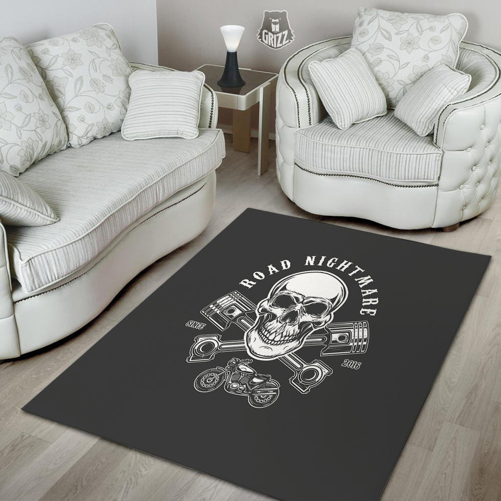 Piston Skull Mechanic Cross Print Floor Mat-grizzshop