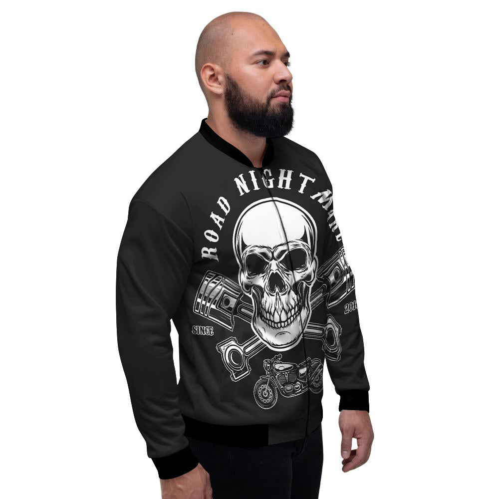 Piston Skull Mechanic Cross Print Men's Bomber Jacket-grizzshop