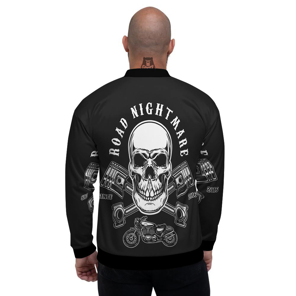 Piston Skull Mechanic Cross Print Men's Bomber Jacket-grizzshop