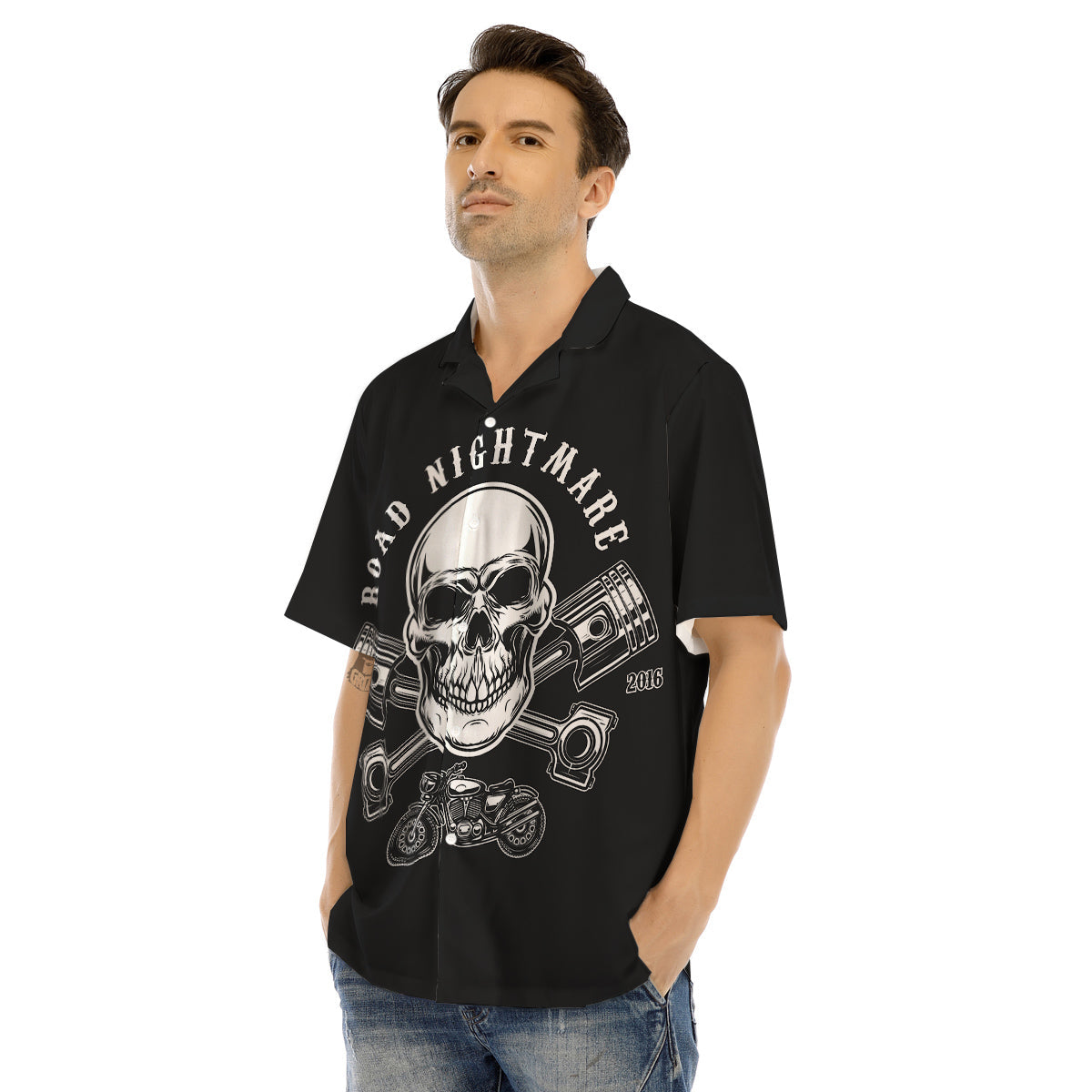 Piston Skull Mechanic Cross Print Men's Hawaiian Shirt-grizzshop