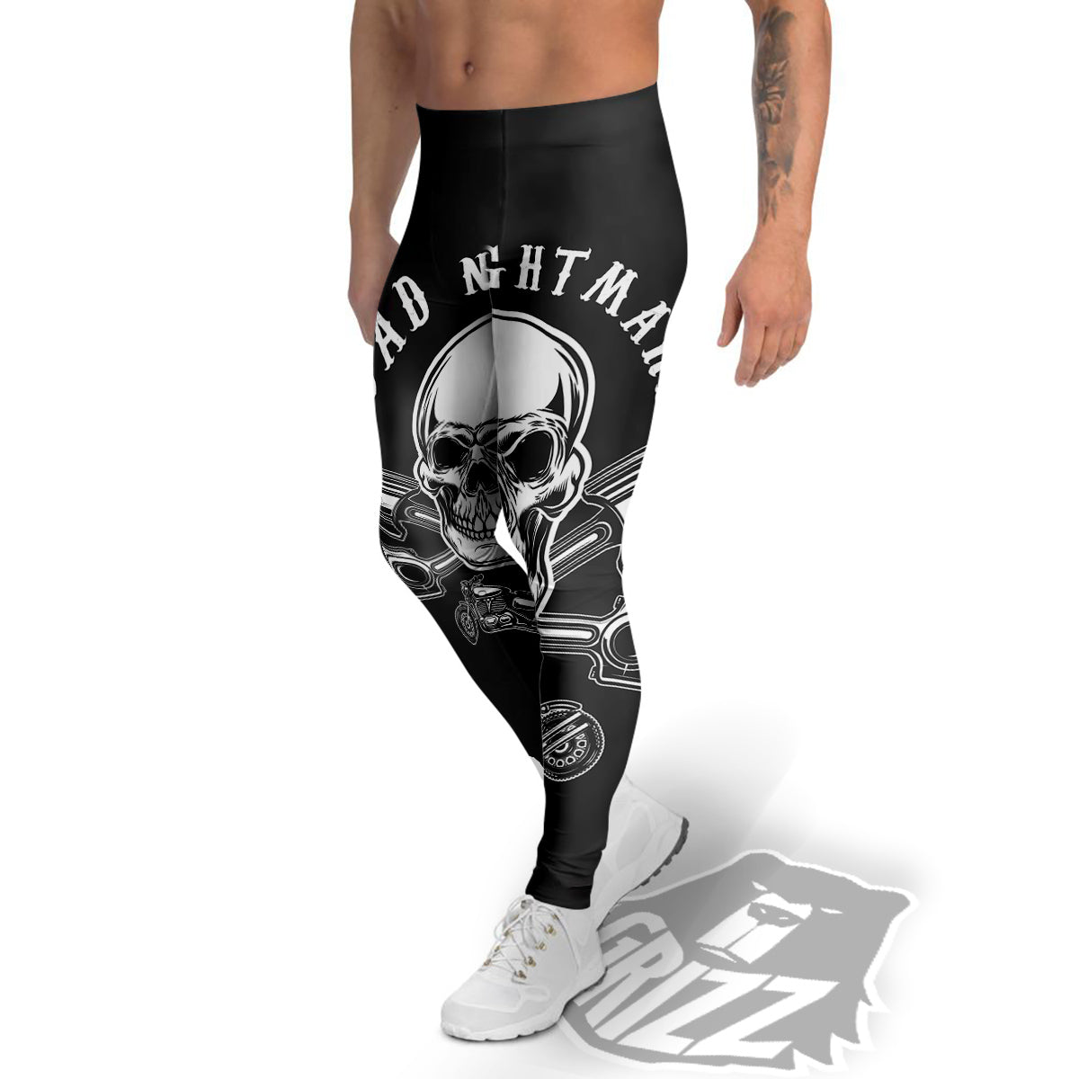 Piston Skull Mechanic Cross Print Men's Leggings-grizzshop