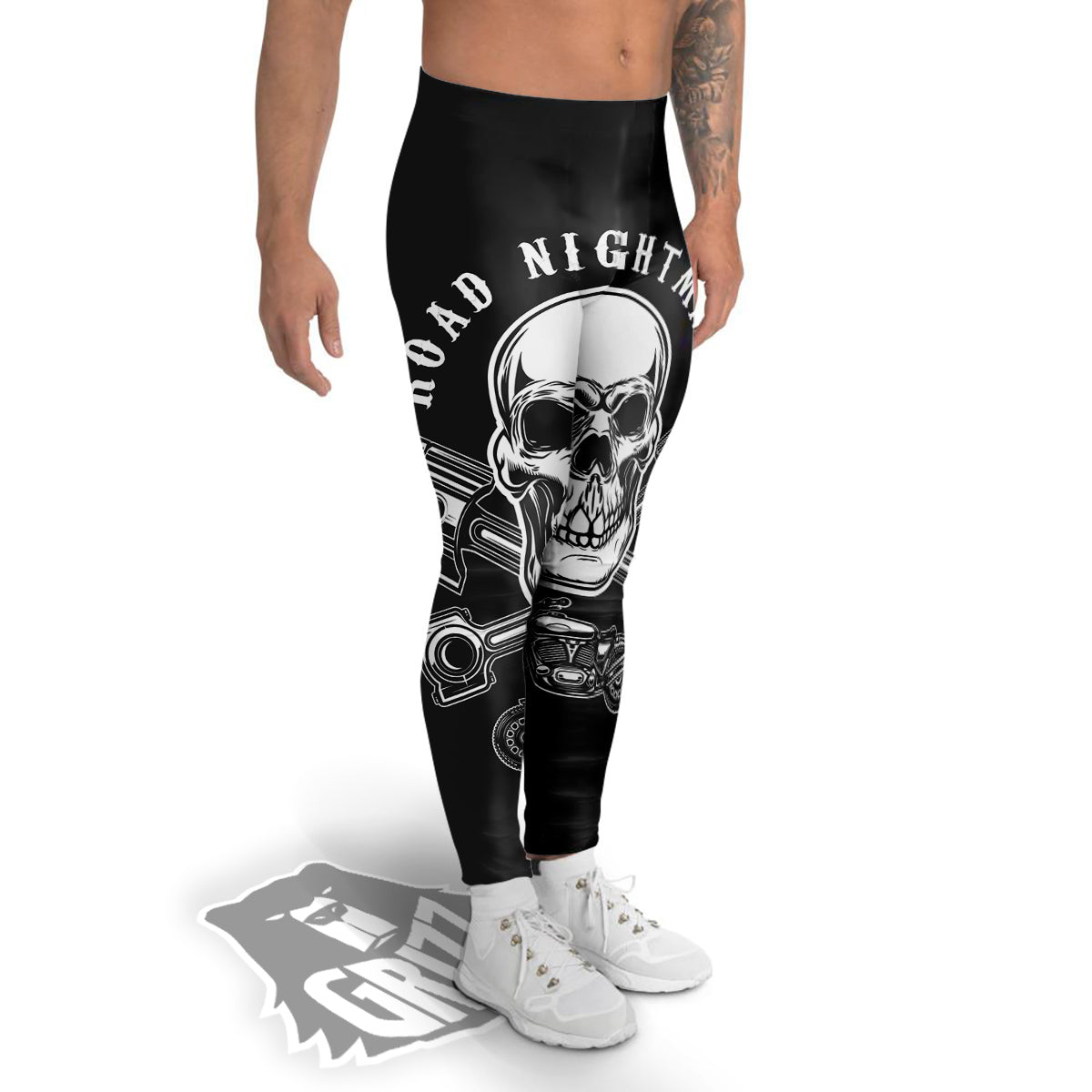 Piston Skull Mechanic Cross Print Men's Leggings-grizzshop