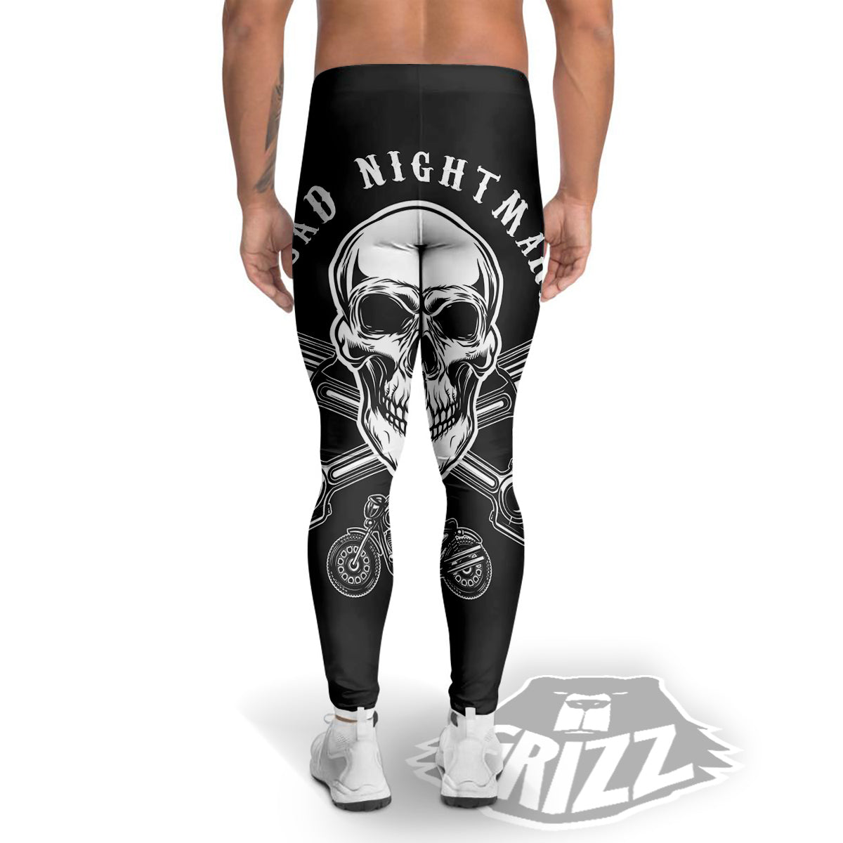 Piston Skull Mechanic Cross Print Men's Leggings-grizzshop