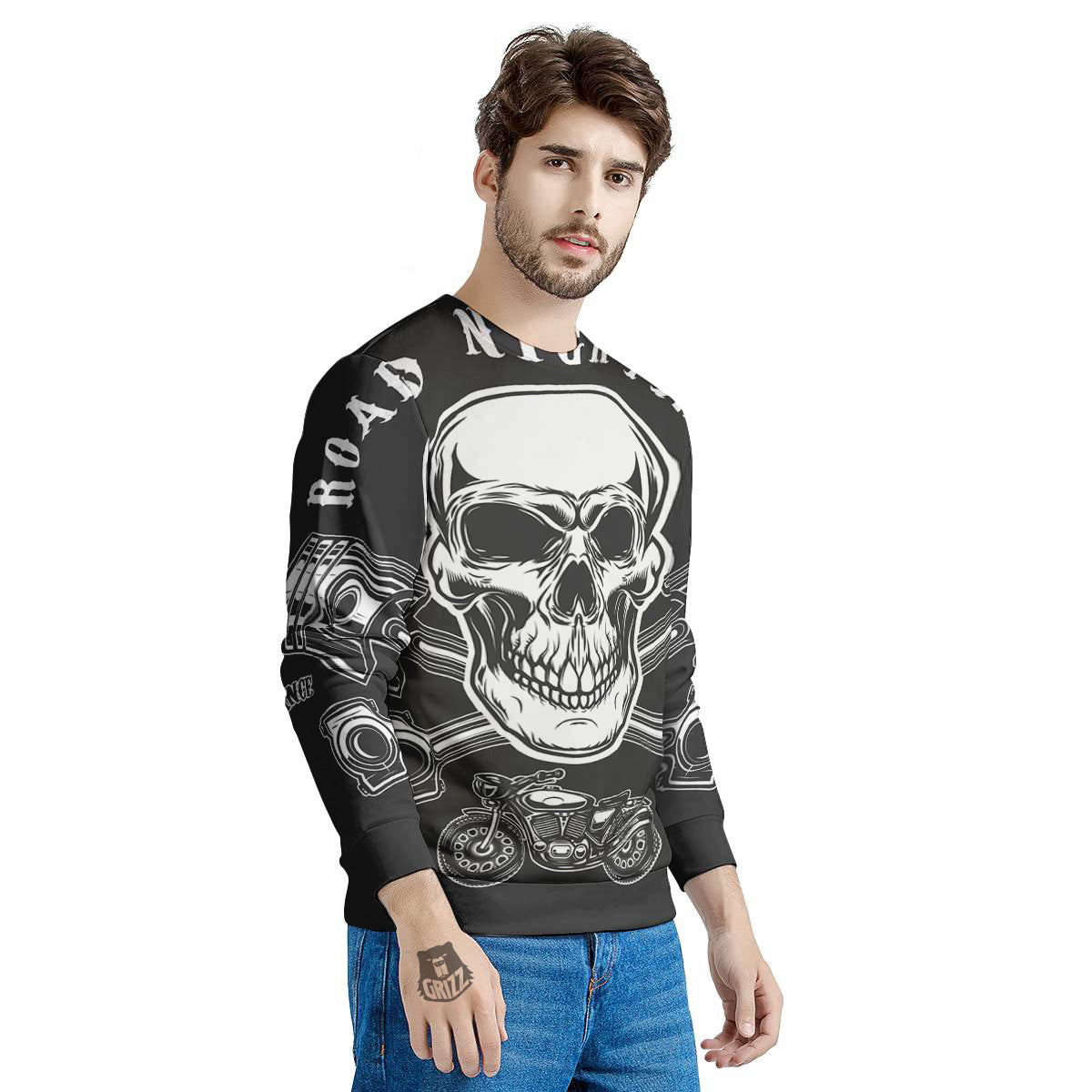 Piston Skull Mechanic Cross Print Men's Sweatshirt-grizzshop