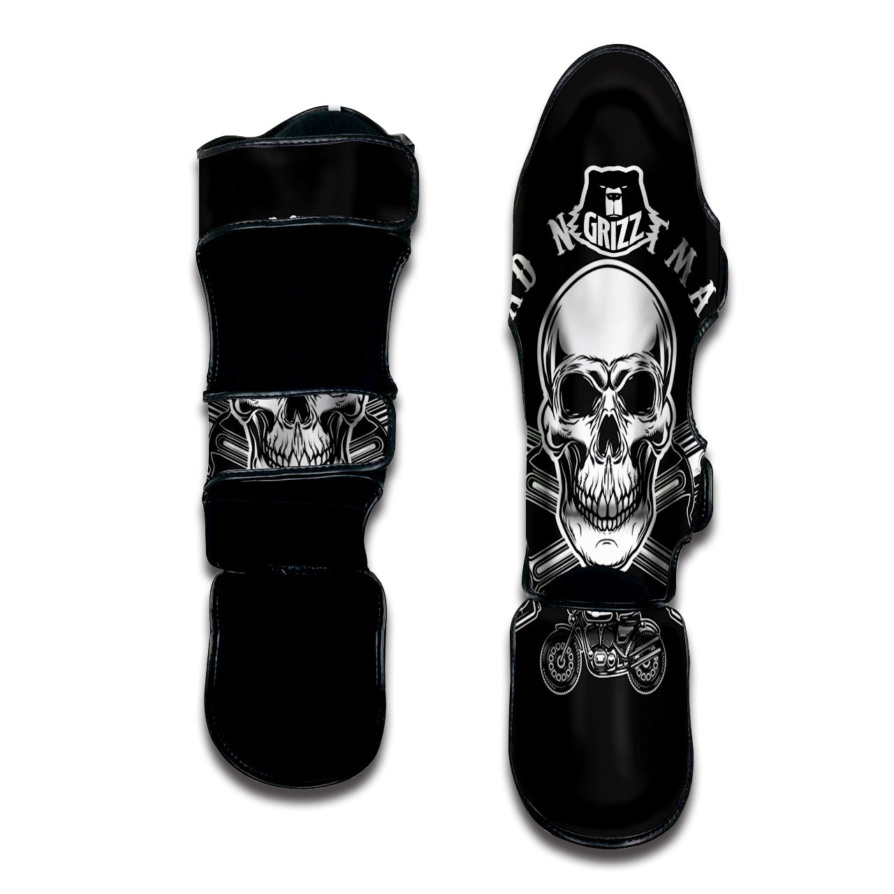 Piston Skull Mechanic Cross Print Muay Thai Shin Guards-grizzshop