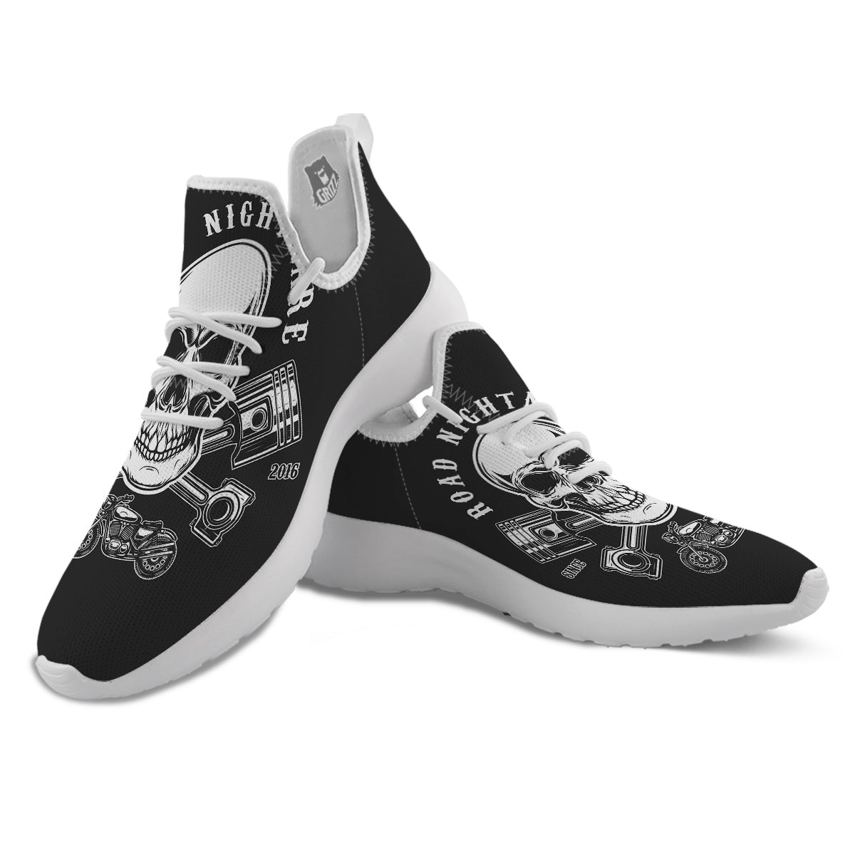 Piston Skull Mechanic Cross Print White Athletic Shoes-grizzshop