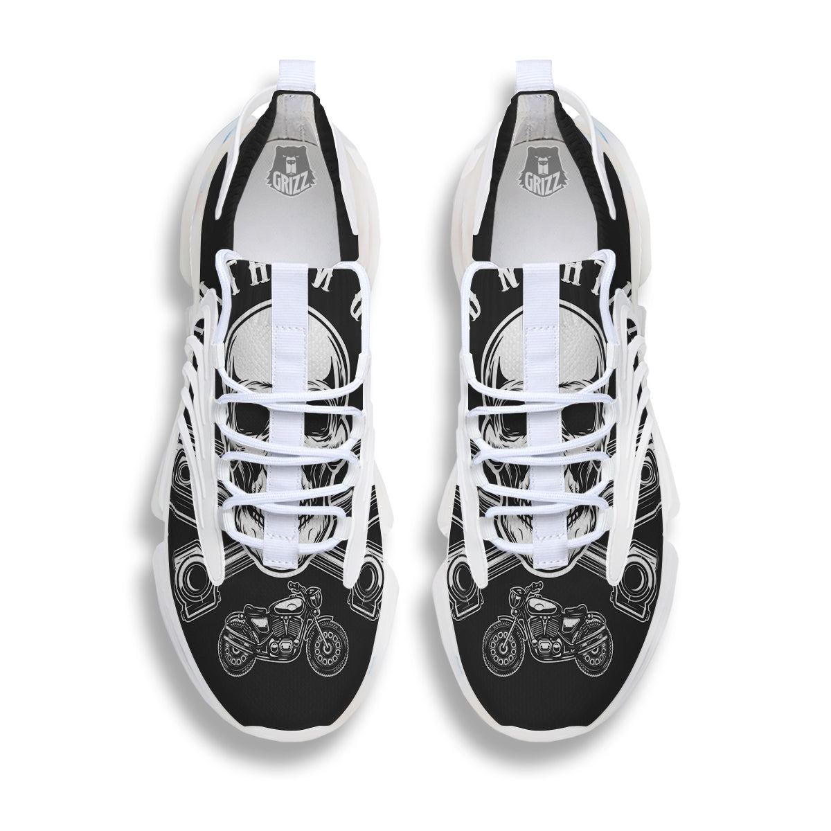 Piston Skull Mechanic Cross Print White Gym Shoes-grizzshop