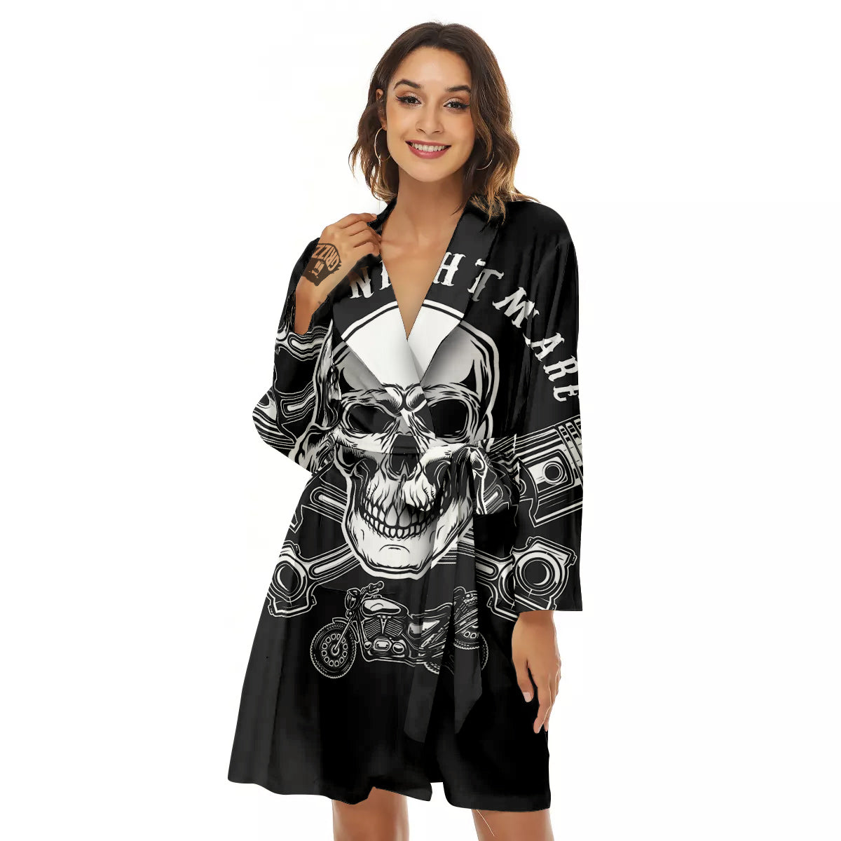 Piston Skull Mechanic Cross Print Women's Robe-grizzshop