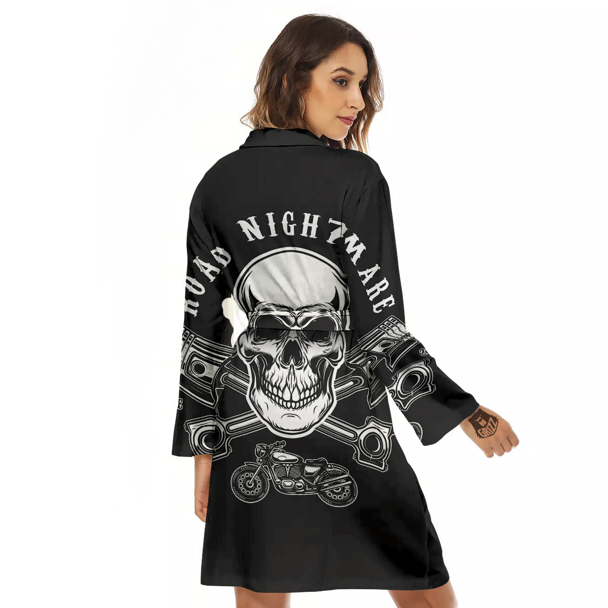 Piston Skull Mechanic Cross Print Women's Robe-grizzshop