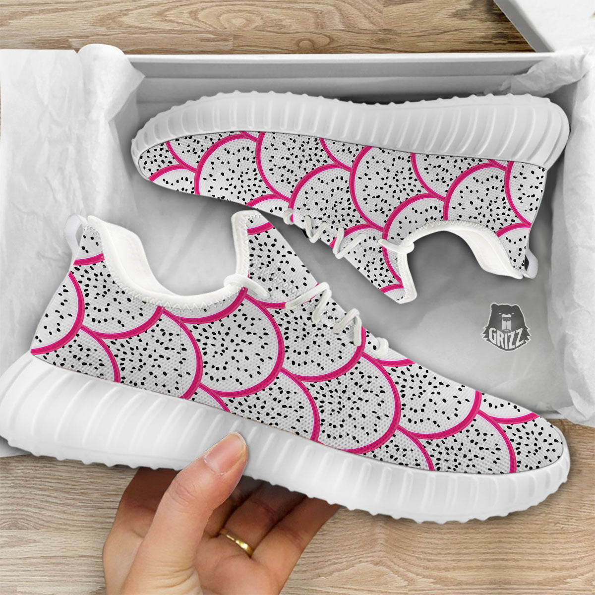 Pitaya Pattern Print White Walking Shoes-grizzshop