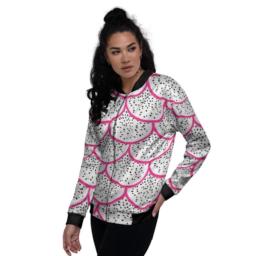 Pitaya Pattern Print Women's Bomber Jacket-grizzshop