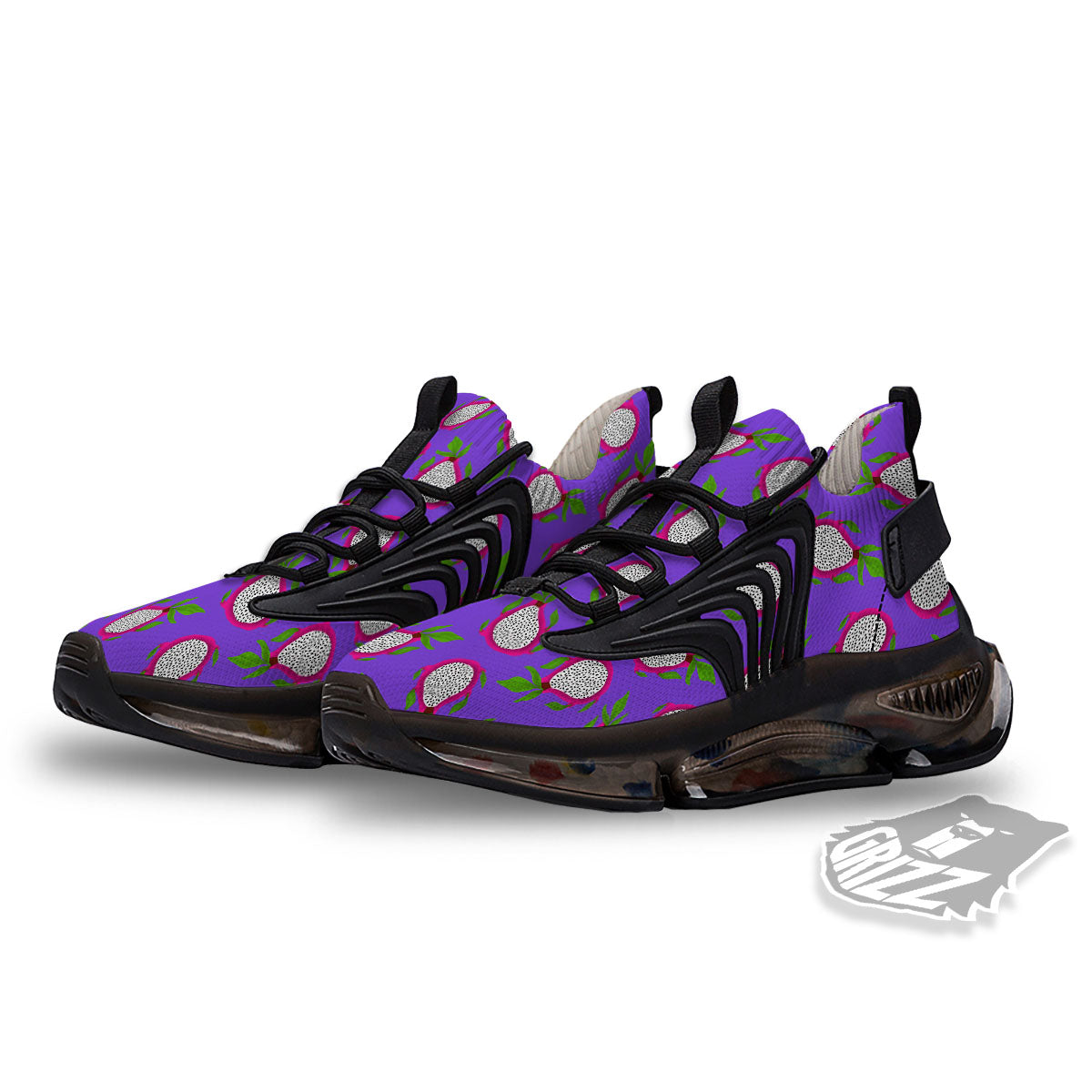 Pitaya Purple Print Pattern Black Gym Shoes-grizzshop