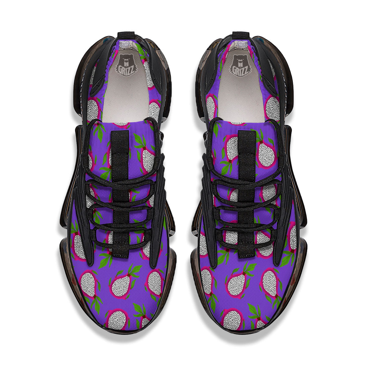 Pitaya Purple Print Pattern Black Gym Shoes-grizzshop