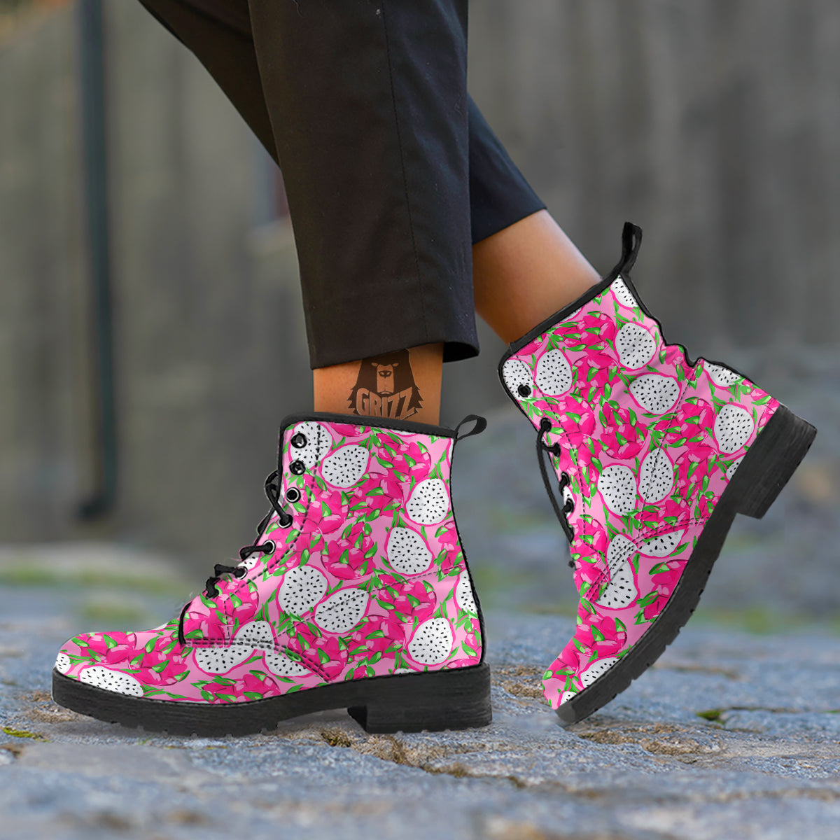 Pitaya Tropical Print Pattern Leather Boots-grizzshop