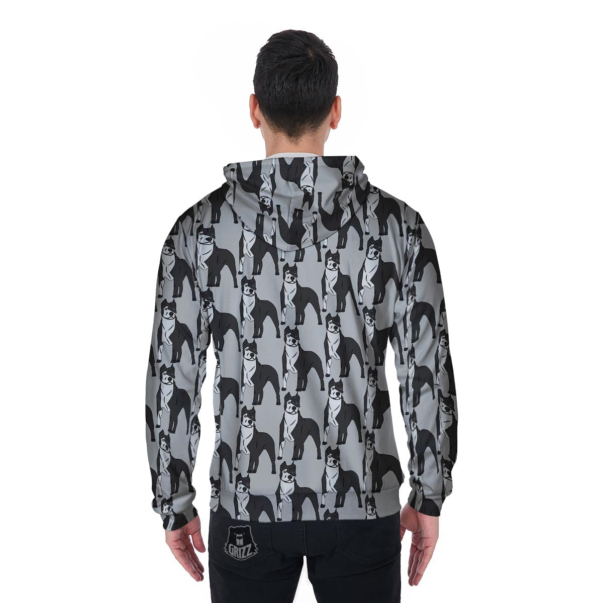 Pitbull Print Men's Zip Up Hoodie-grizzshop