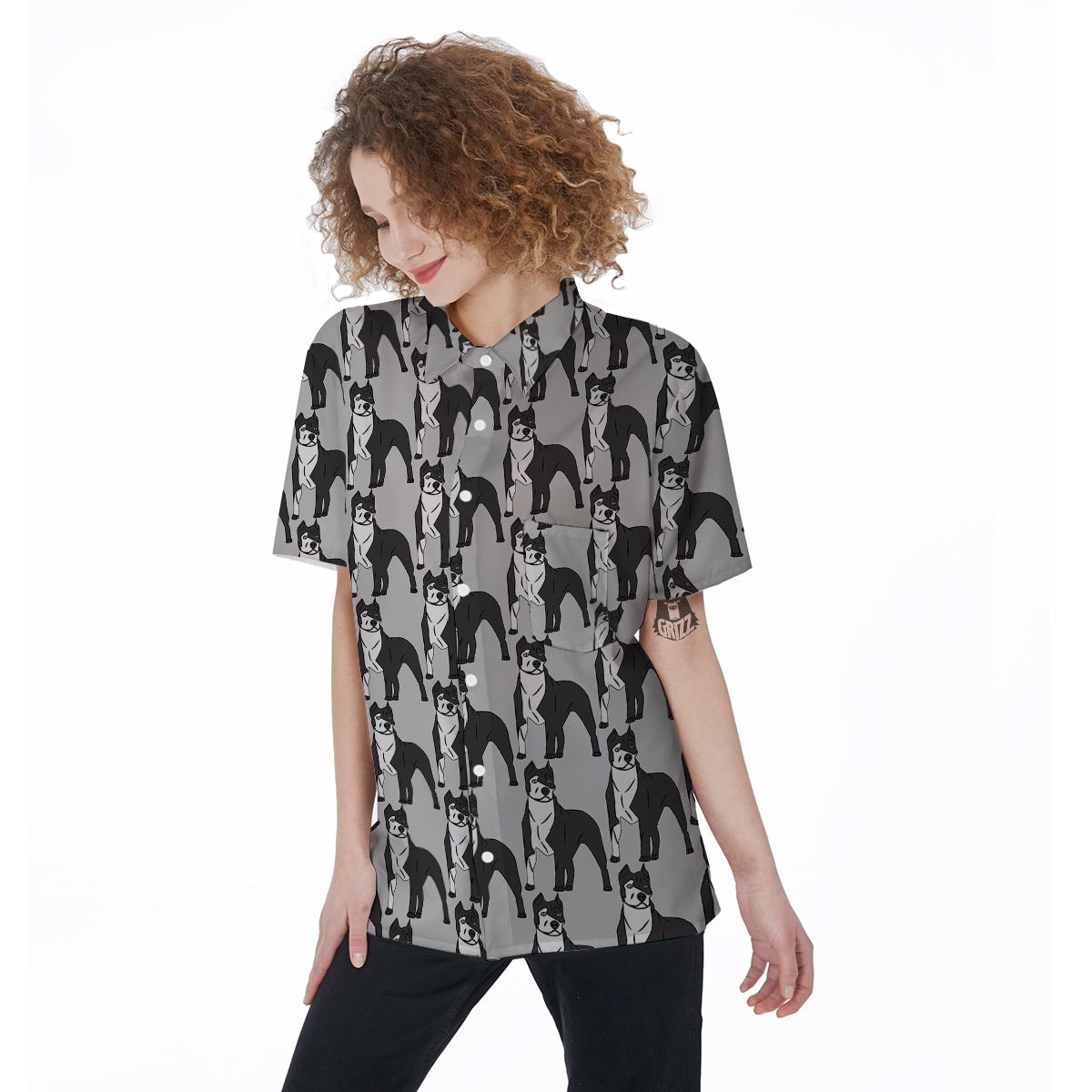 Pitbull Print Women's Short Sleeve Shirts-grizzshop