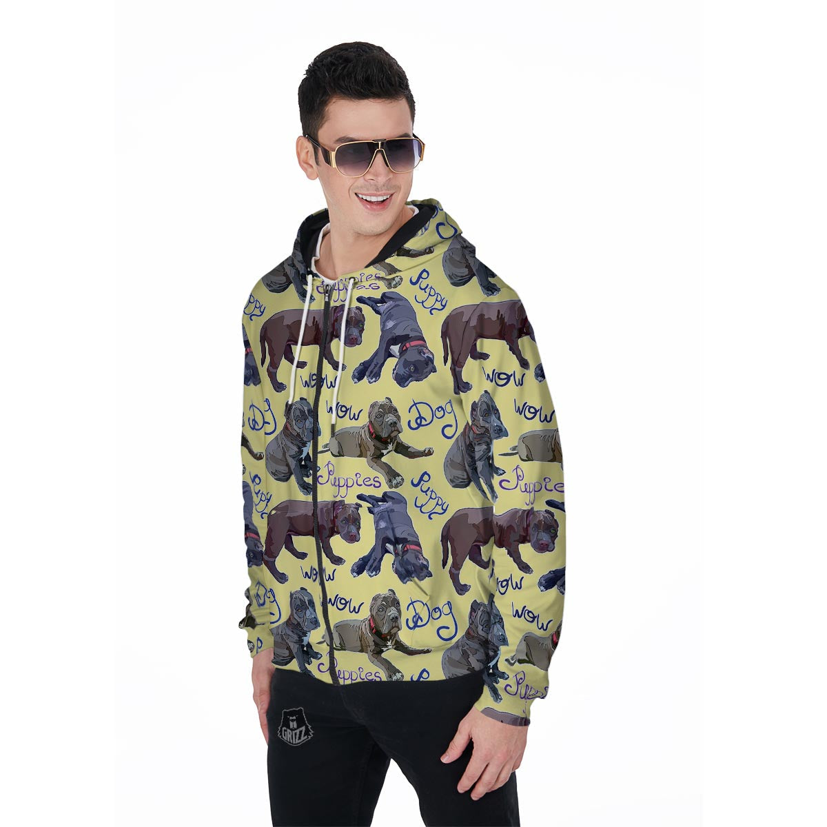 Pitbull Puppy Men's Zip Up Hoodie-grizzshop