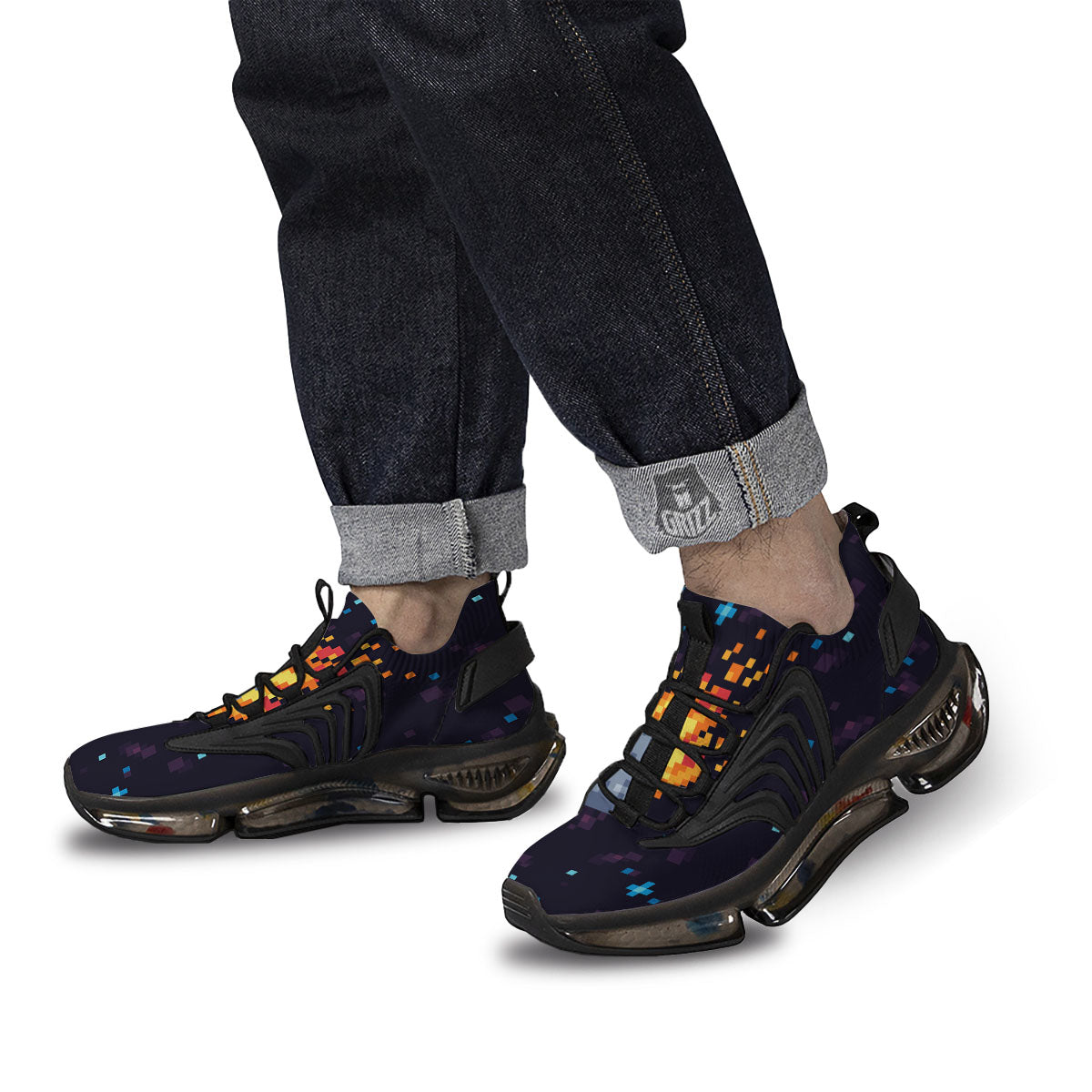 Pixel 8 Bit Meteorite Burnning Print Black Gym Shoes-grizzshop