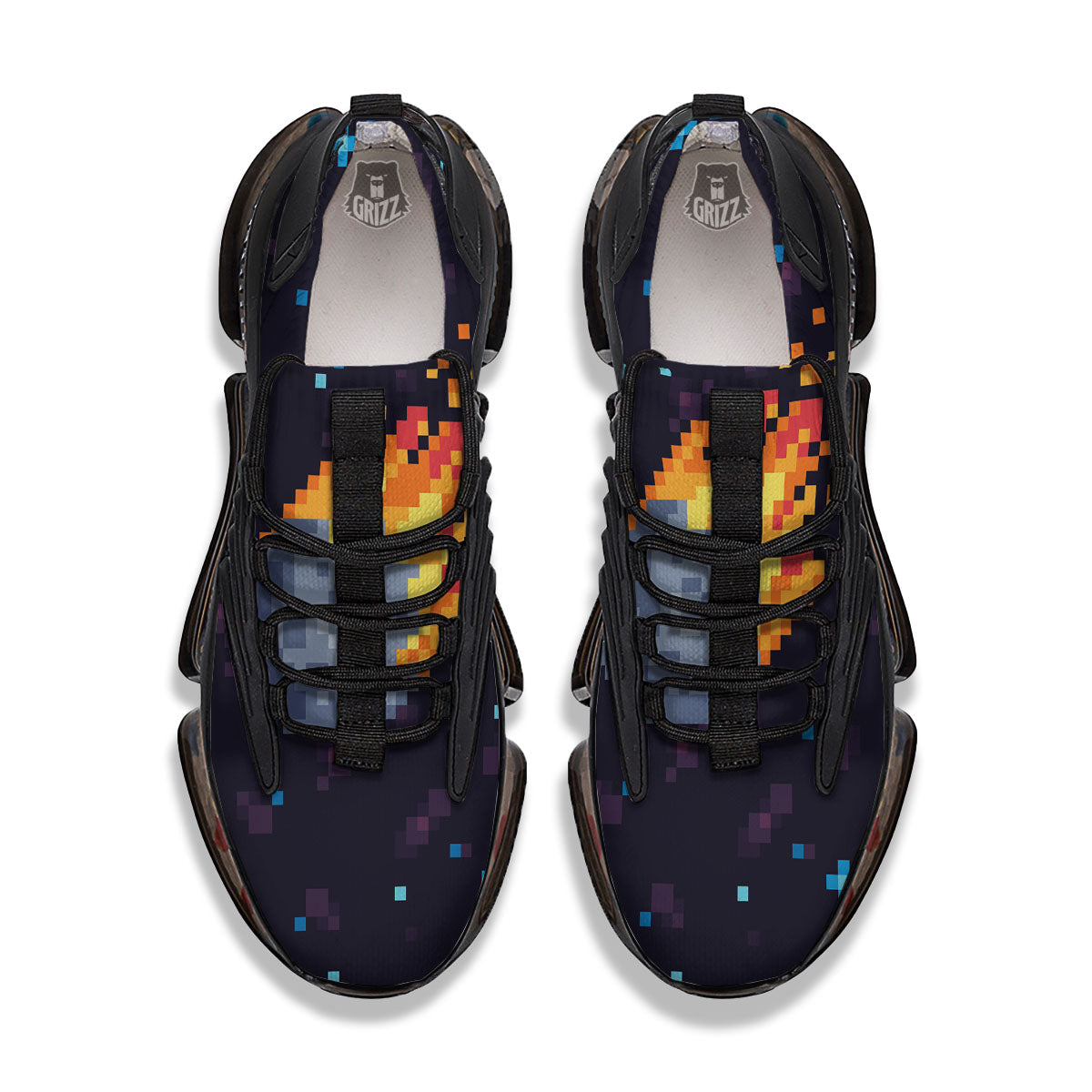 Pixel 8 Bit Meteorite Burnning Print Black Gym Shoes-grizzshop