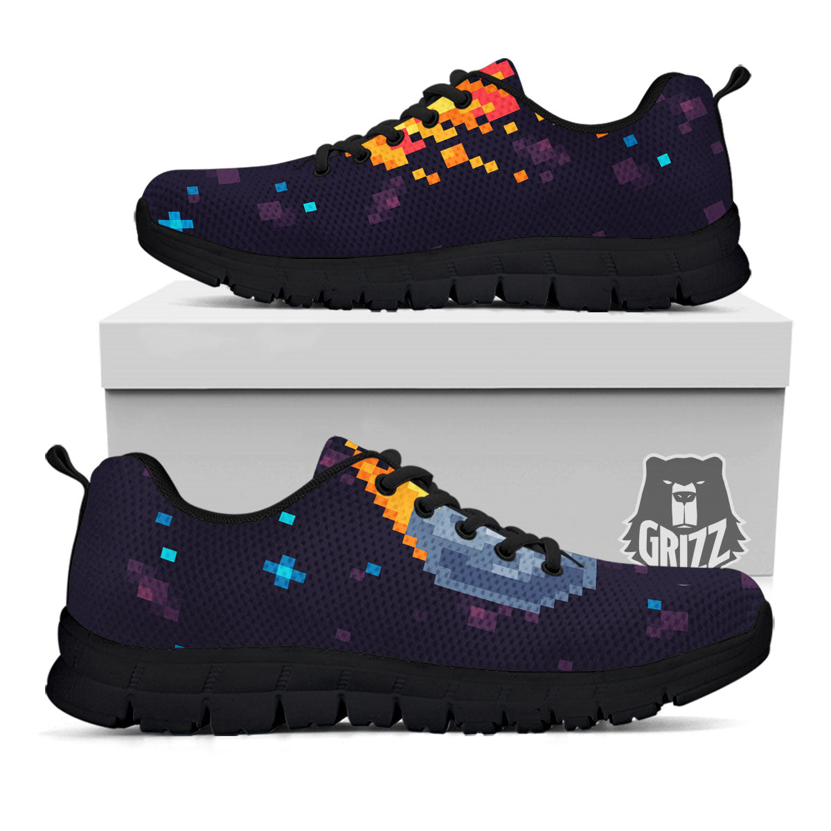 Pixel 8 Bit Meteorite Burnning Print Black Sneaker-grizzshop