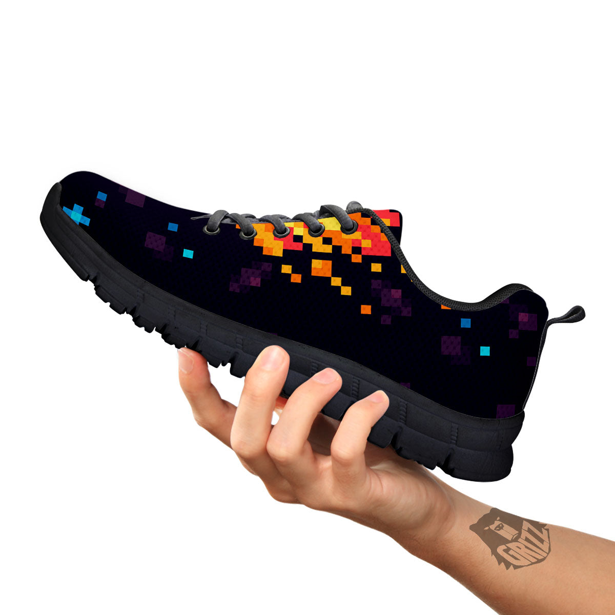 Pixel 8 Bit Meteorite Burnning Print Black Sneaker-grizzshop