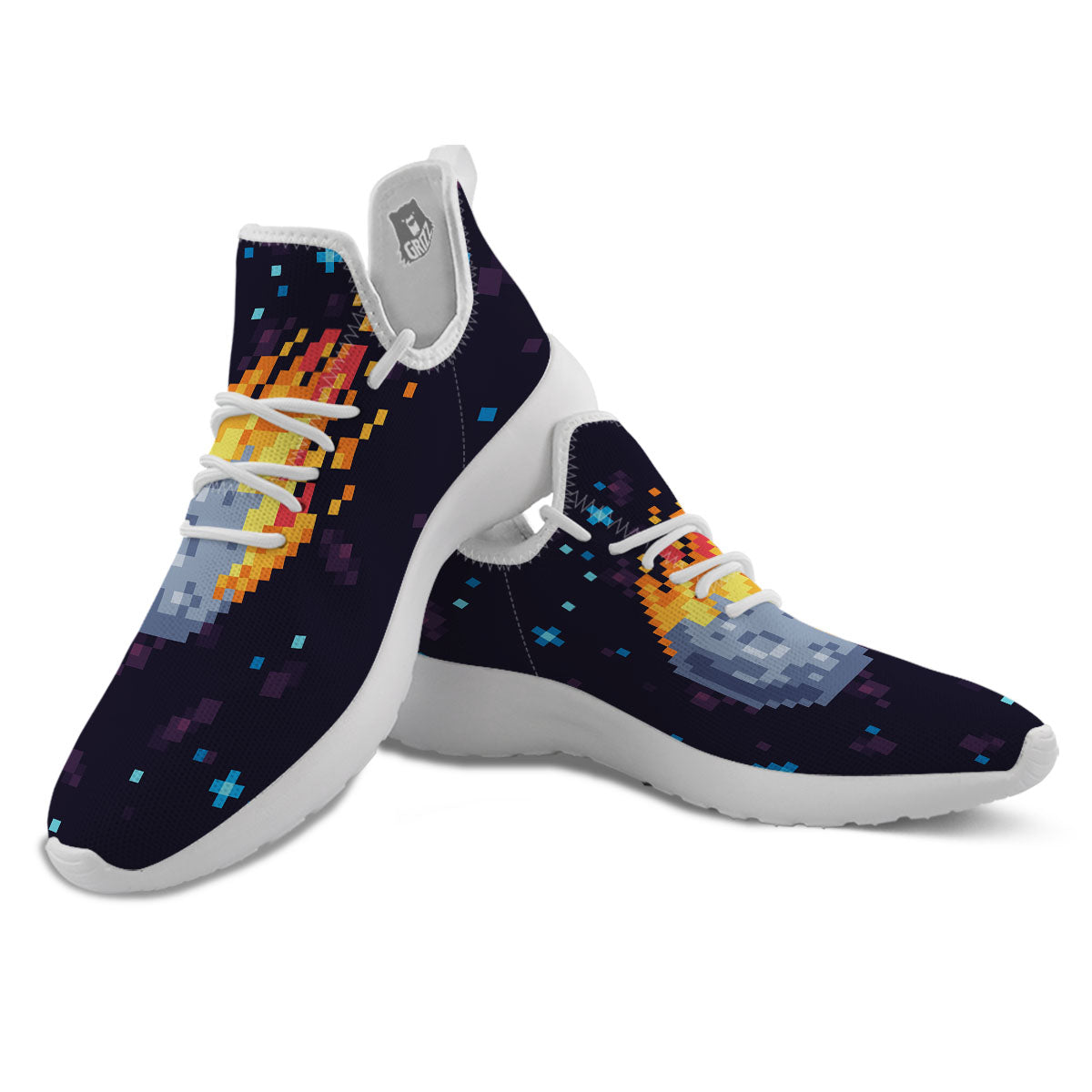 Pixel 8 Bit Meteorite Burnning Print White Athletic Shoes-grizzshop