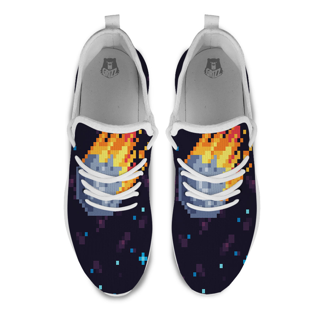 Pixel 8 Bit Meteorite Burnning Print White Athletic Shoes-grizzshop