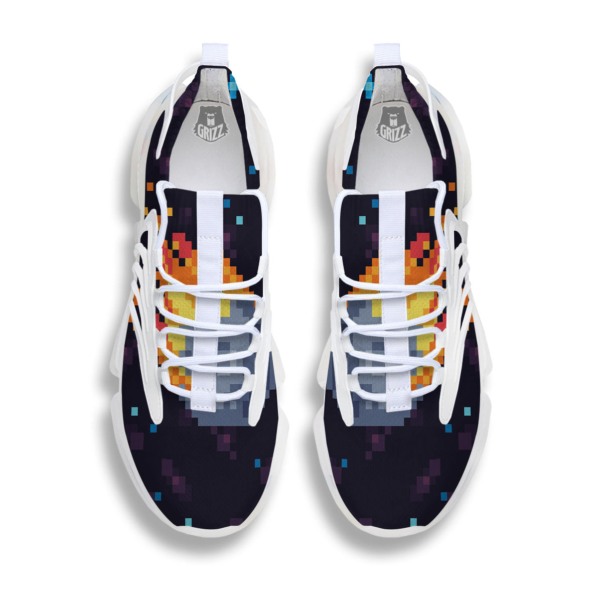 Pixel 8 Bit Meteorite Burnning Print White Gym Shoes-grizzshop