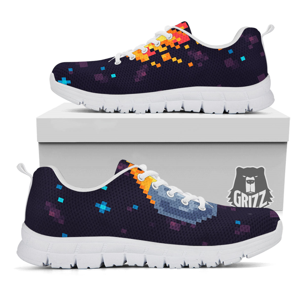 Pixel 8 Bit Meteorite Burnning Print White Sneaker-grizzshop
