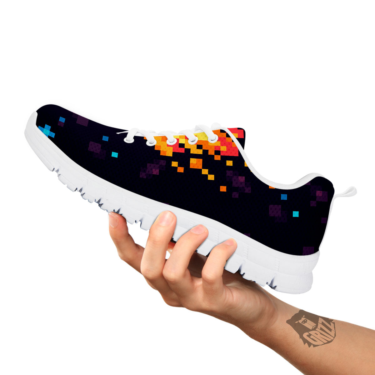 Pixel 8 Bit Meteorite Burnning Print White Sneaker-grizzshop
