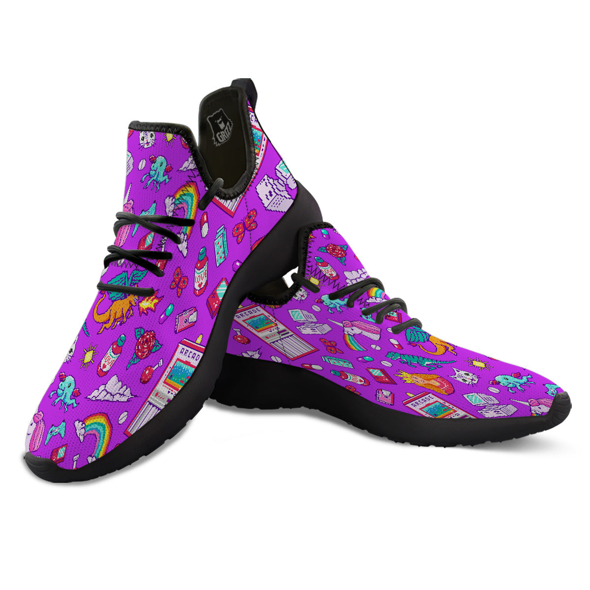 Pixel Art 8 Bit Pink Print Pattern Black Athletic Shoes-grizzshop