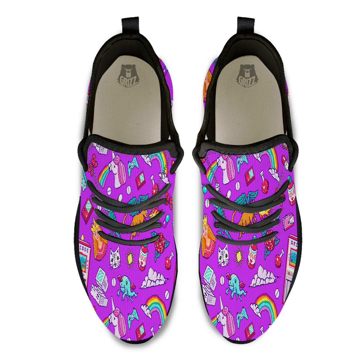 Pixel Art 8 Bit Pink Print Pattern Black Athletic Shoes-grizzshop