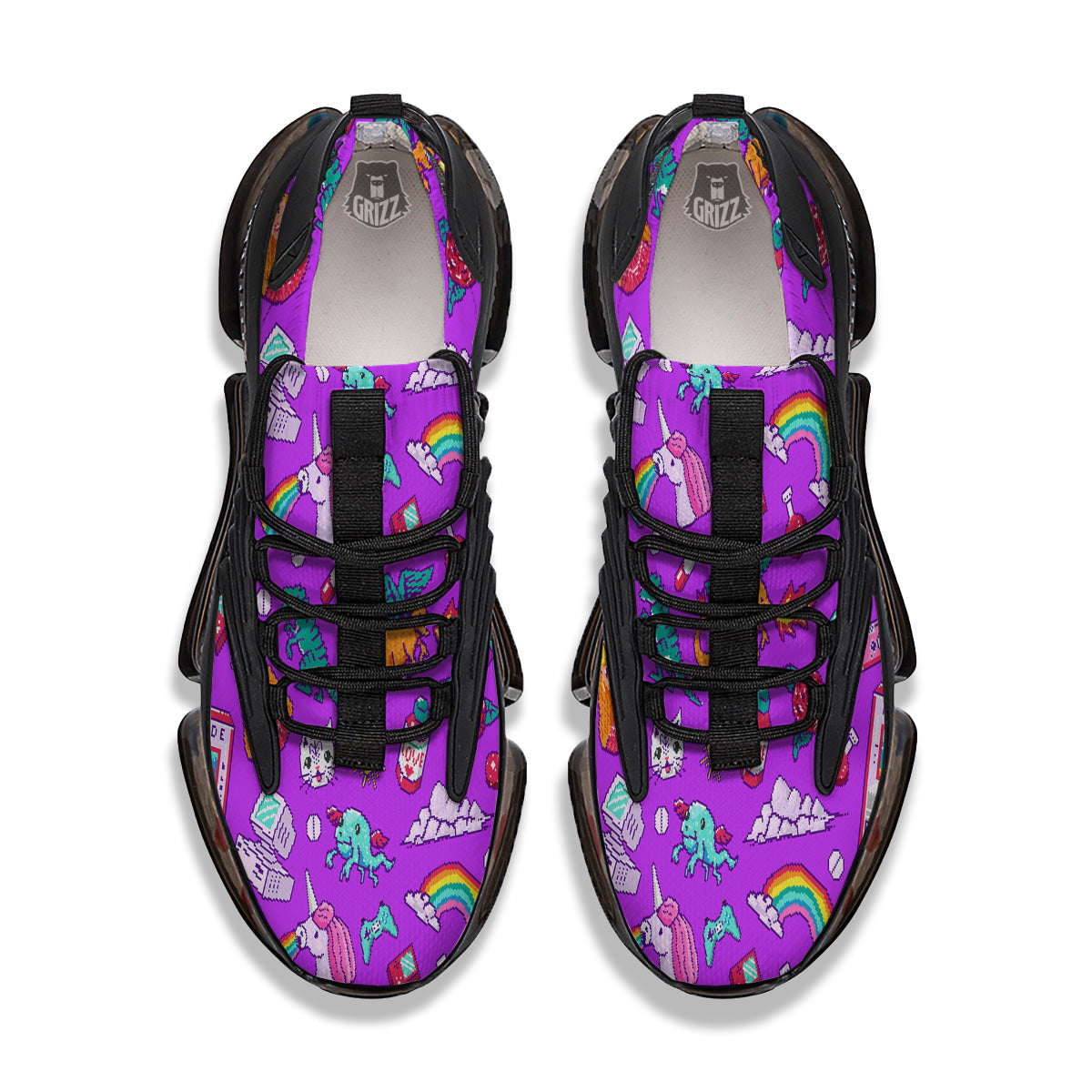 Pixel Art 8 Bit Pink Print Pattern Black Gym Shoes-grizzshop