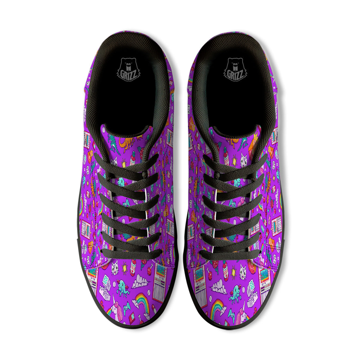 Pixel Art 8 Bit Pink Print Pattern Black Low Top Sneakers-grizzshop