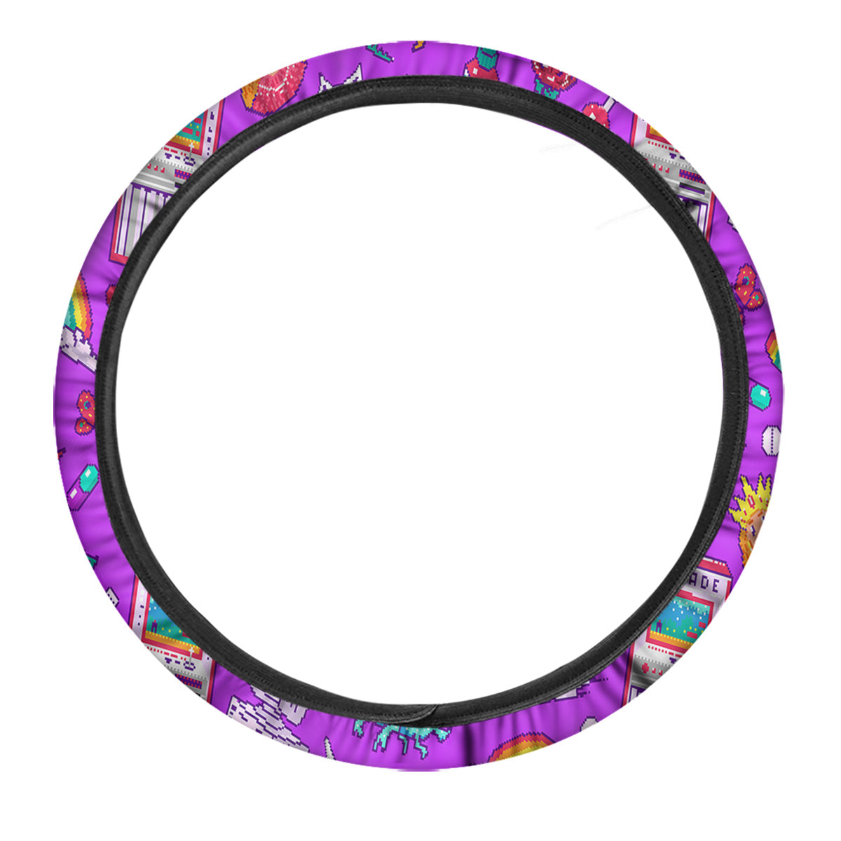 Pixel Art 8 Bit Pink Print Pattern Car Steering Wheel Cover-grizzshop