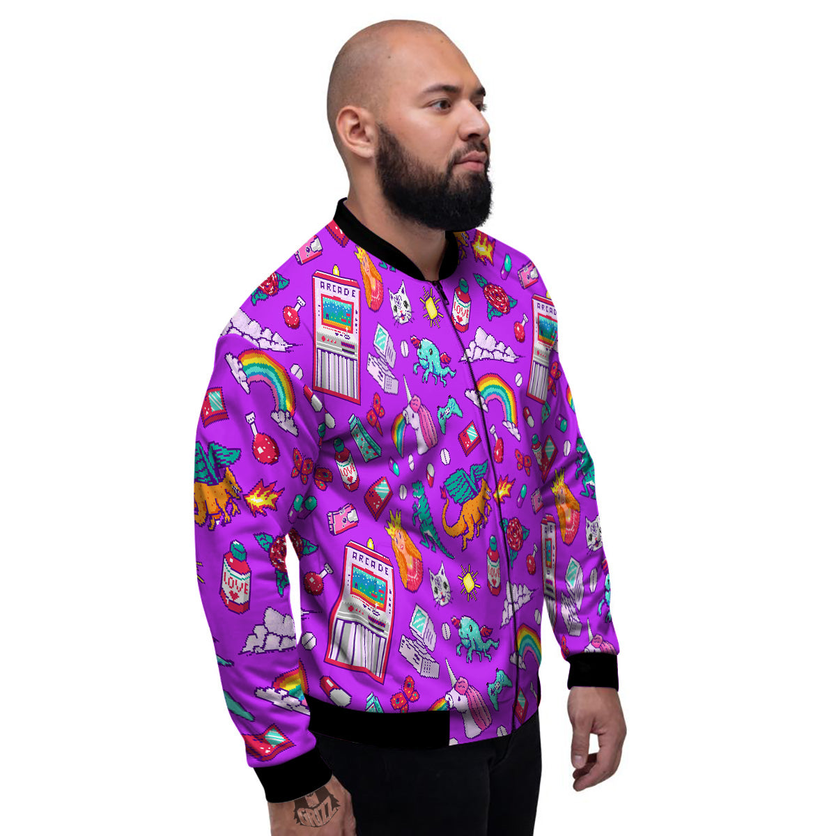 Pixel Art 8 Bit Pink Print Pattern Men's Bomber Jacket-grizzshop