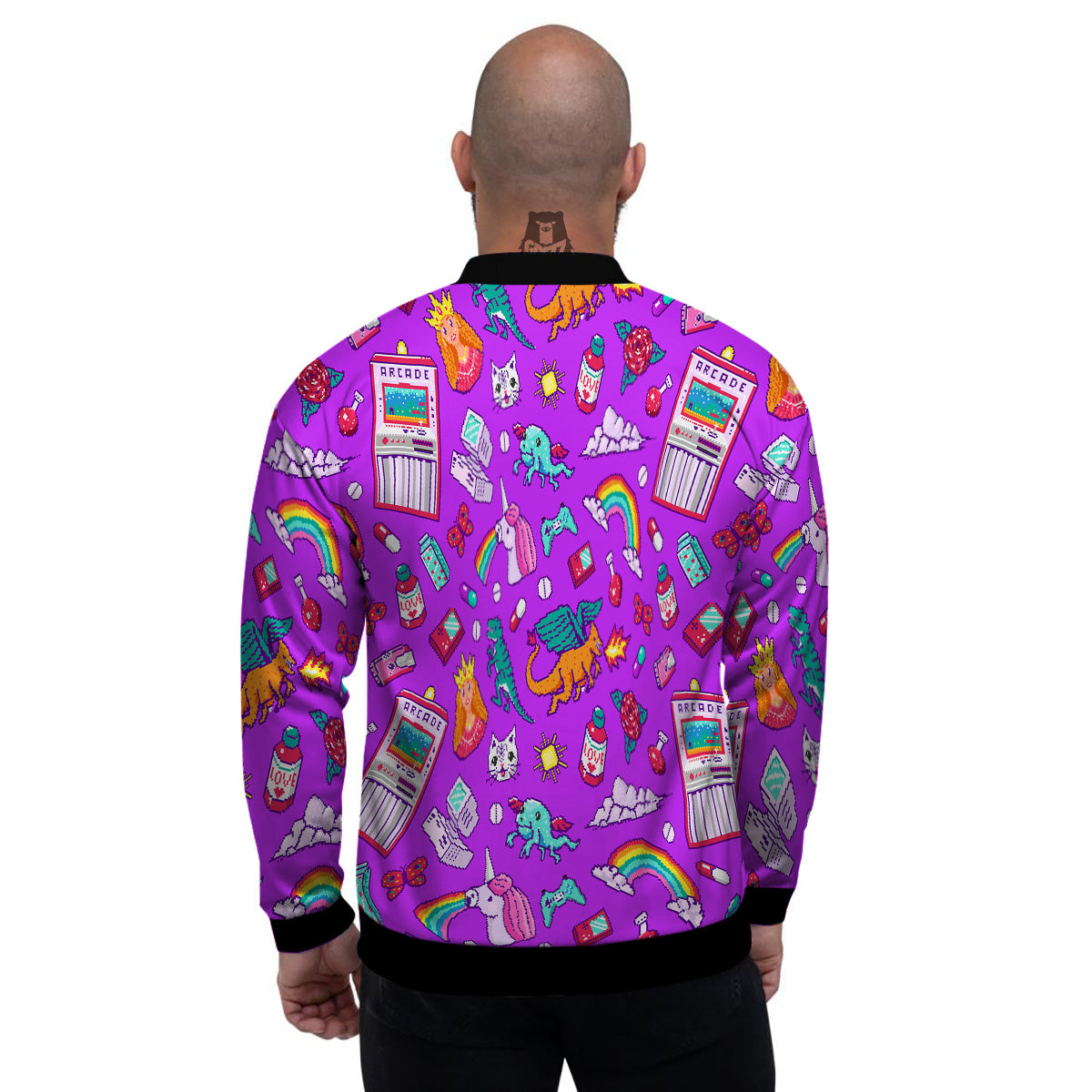 Pixel Art 8 Bit Pink Print Pattern Men's Bomber Jacket-grizzshop