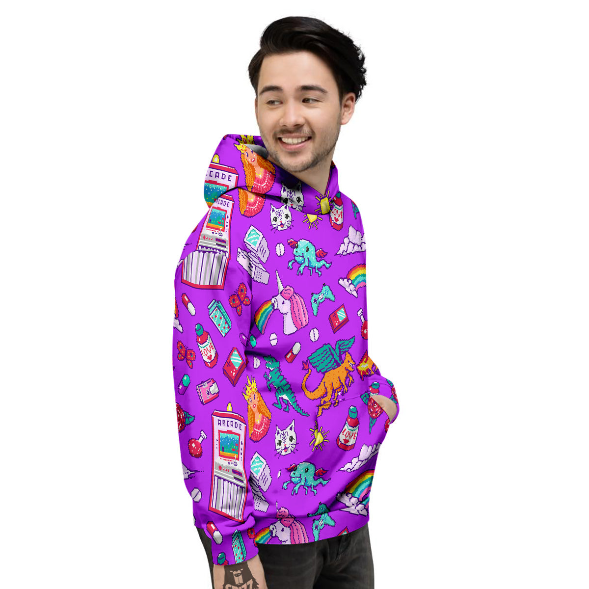 Pixel Art 8 Bit Pink Print Pattern Men's Hoodie-grizzshop