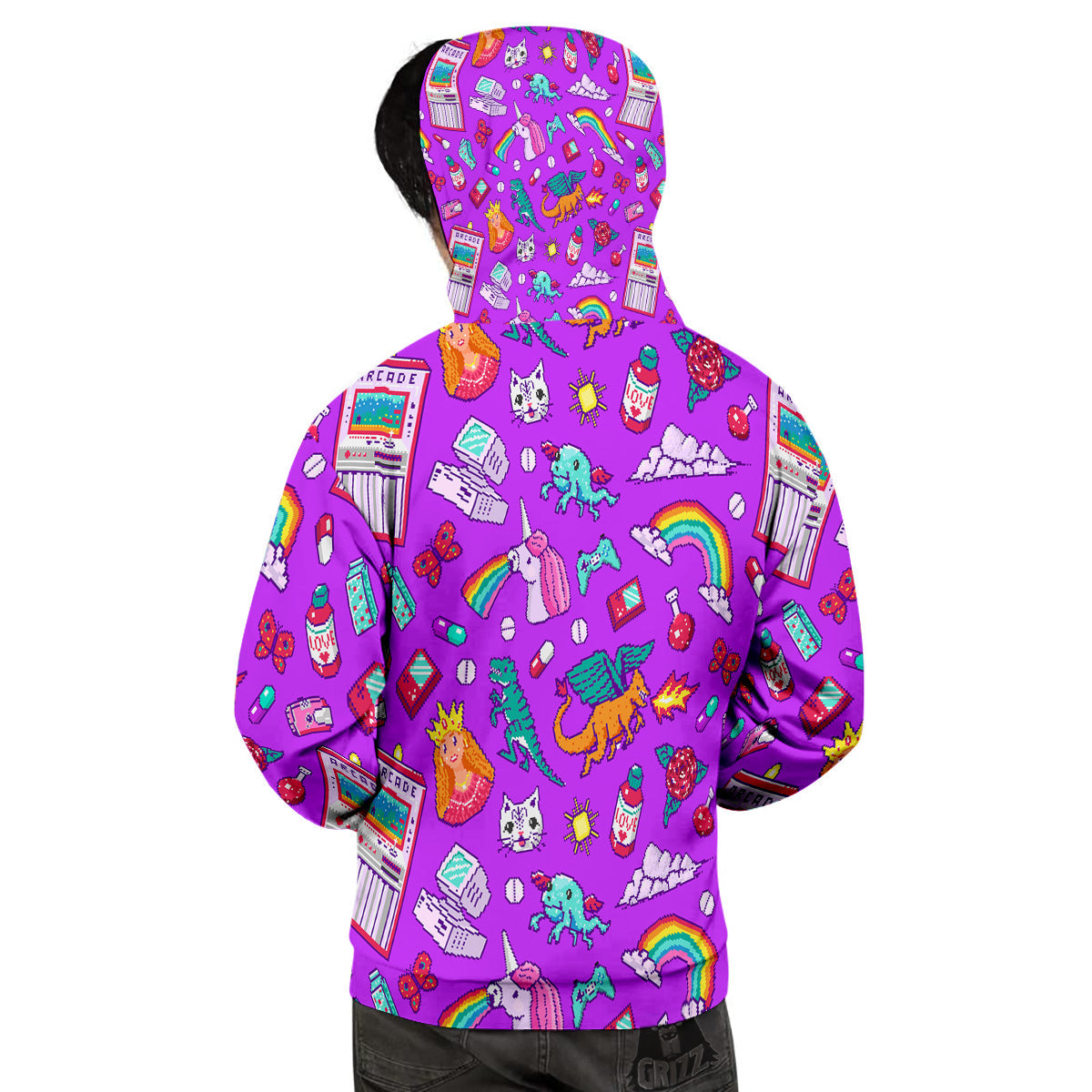 Pixel Art 8 Bit Pink Print Pattern Men's Hoodie-grizzshop