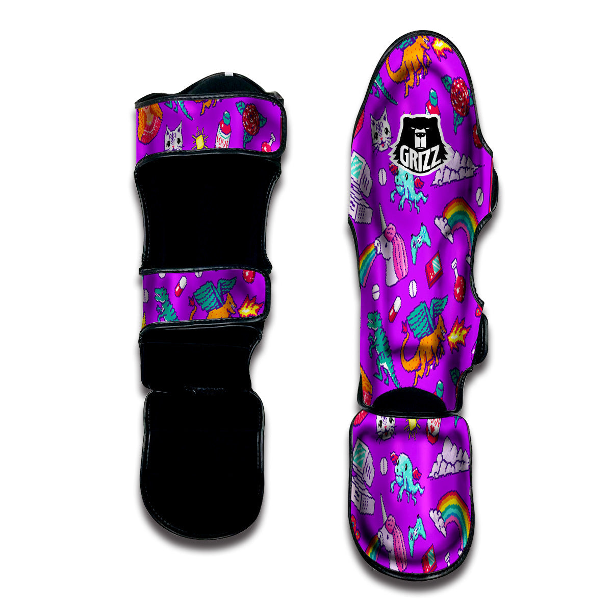Pixel Art 8 Bit Pink Print Pattern Muay Thai Shin Guards-grizzshop