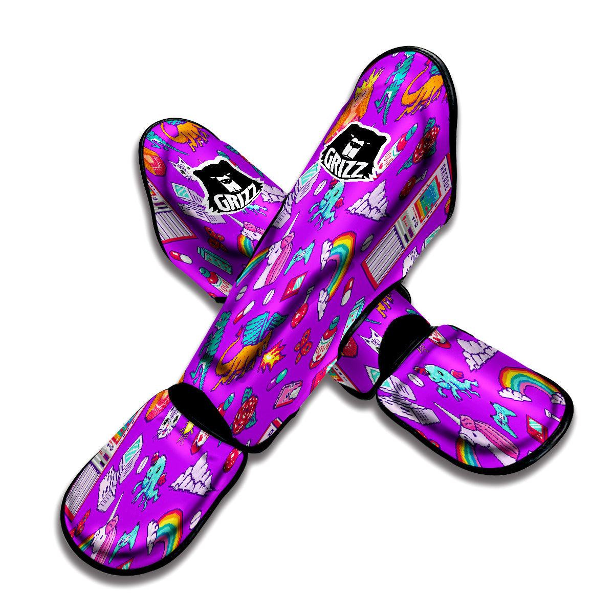 Pixel Art 8 Bit Pink Print Pattern Muay Thai Shin Guards-grizzshop