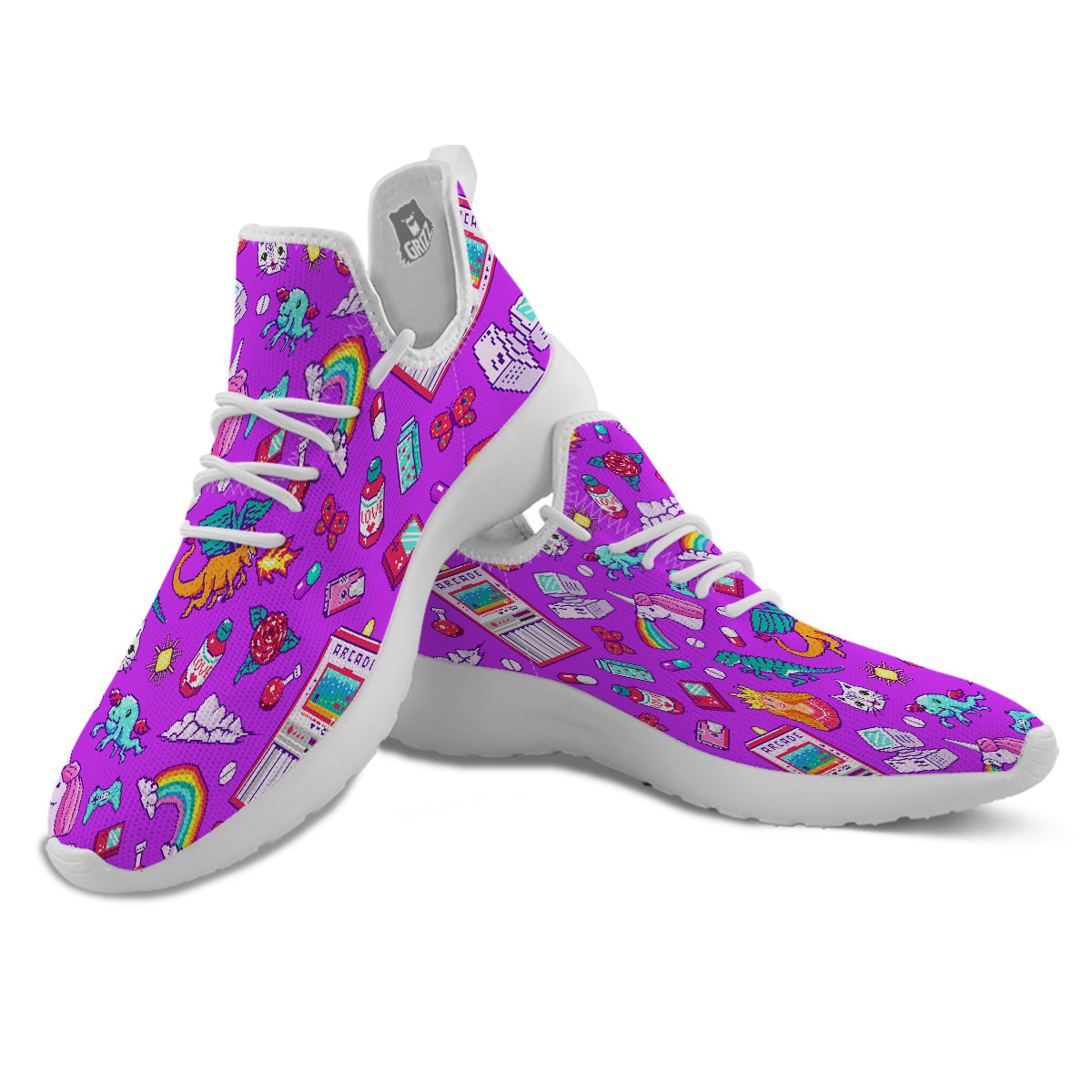 Pixel Art 8 Bit Pink Print Pattern White Athletic Shoes-grizzshop