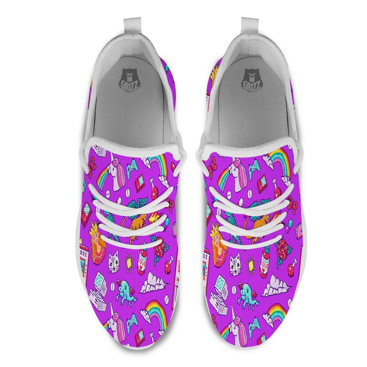 Pixel Art 8 Bit Pink Print Pattern White Athletic Shoes-grizzshop