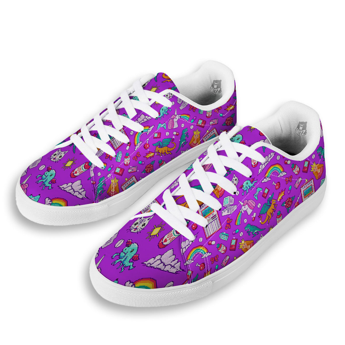 Pixel Art 8 Bit Pink Print Pattern White Low Top Sneakers-grizzshop
