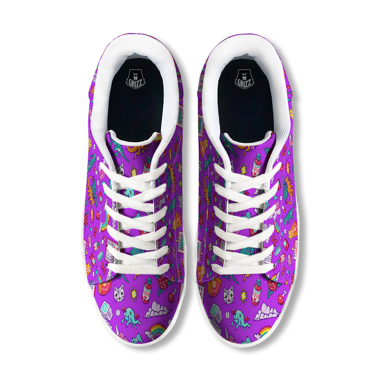 Pixel Art 8 Bit Pink Print Pattern White Low Top Sneakers-grizzshop