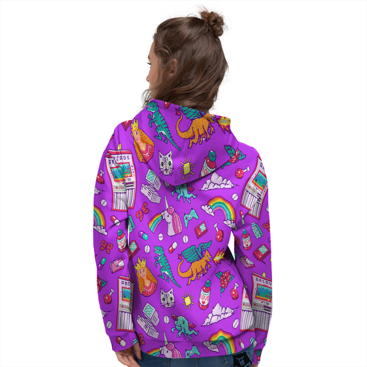 Pixel Art 8 Bit Pink Print Pattern Women's Hoodie-grizzshop