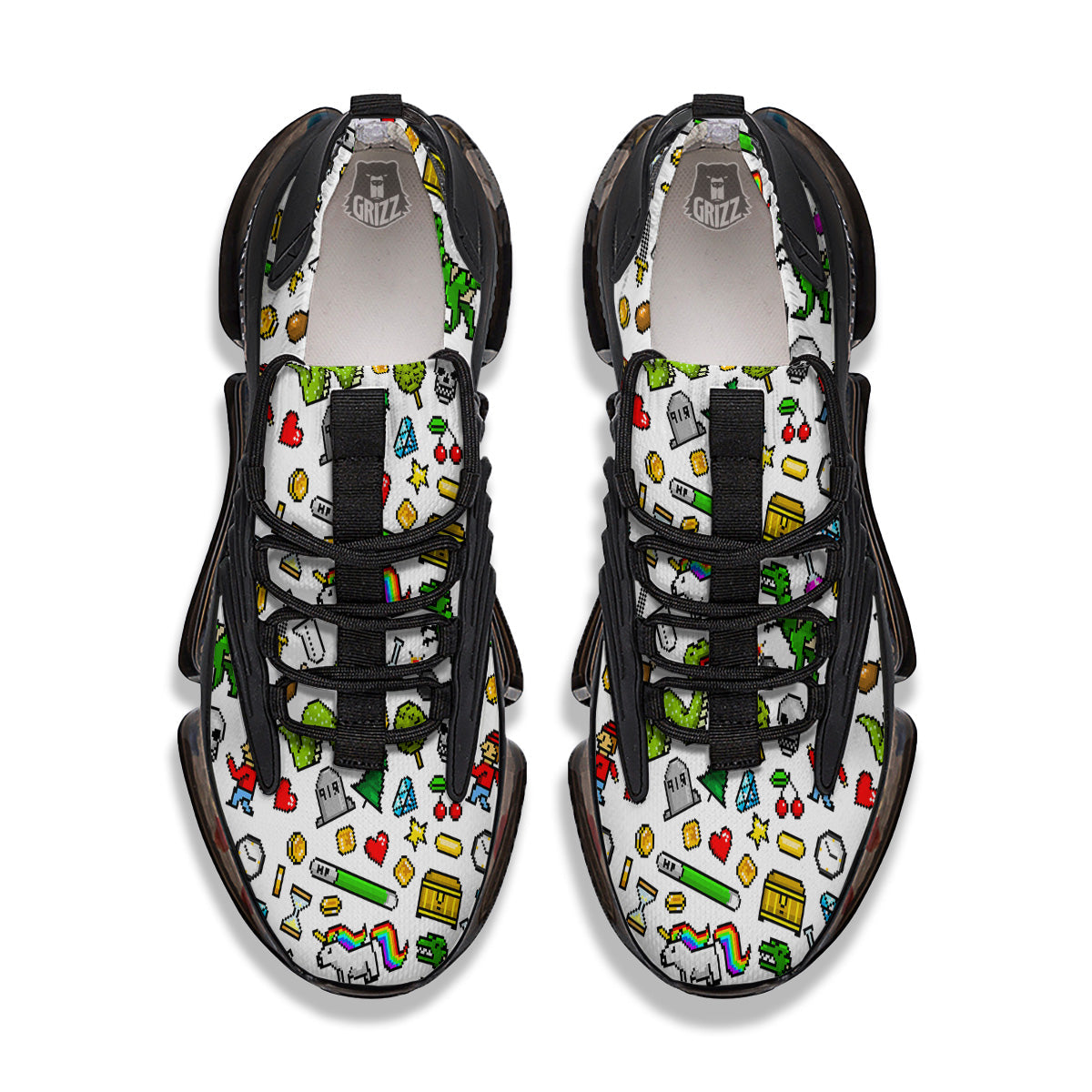 Pixel Art 8 Bit Retro Cartoon Print Pattern Black Gym Shoes-grizzshop