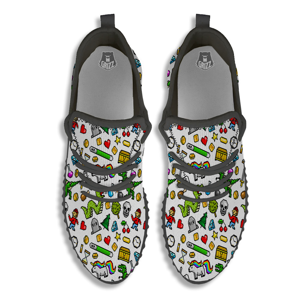 Pixel Art 8 Bit Retro Cartoon Print Pattern Black Walking Shoes-grizzshop