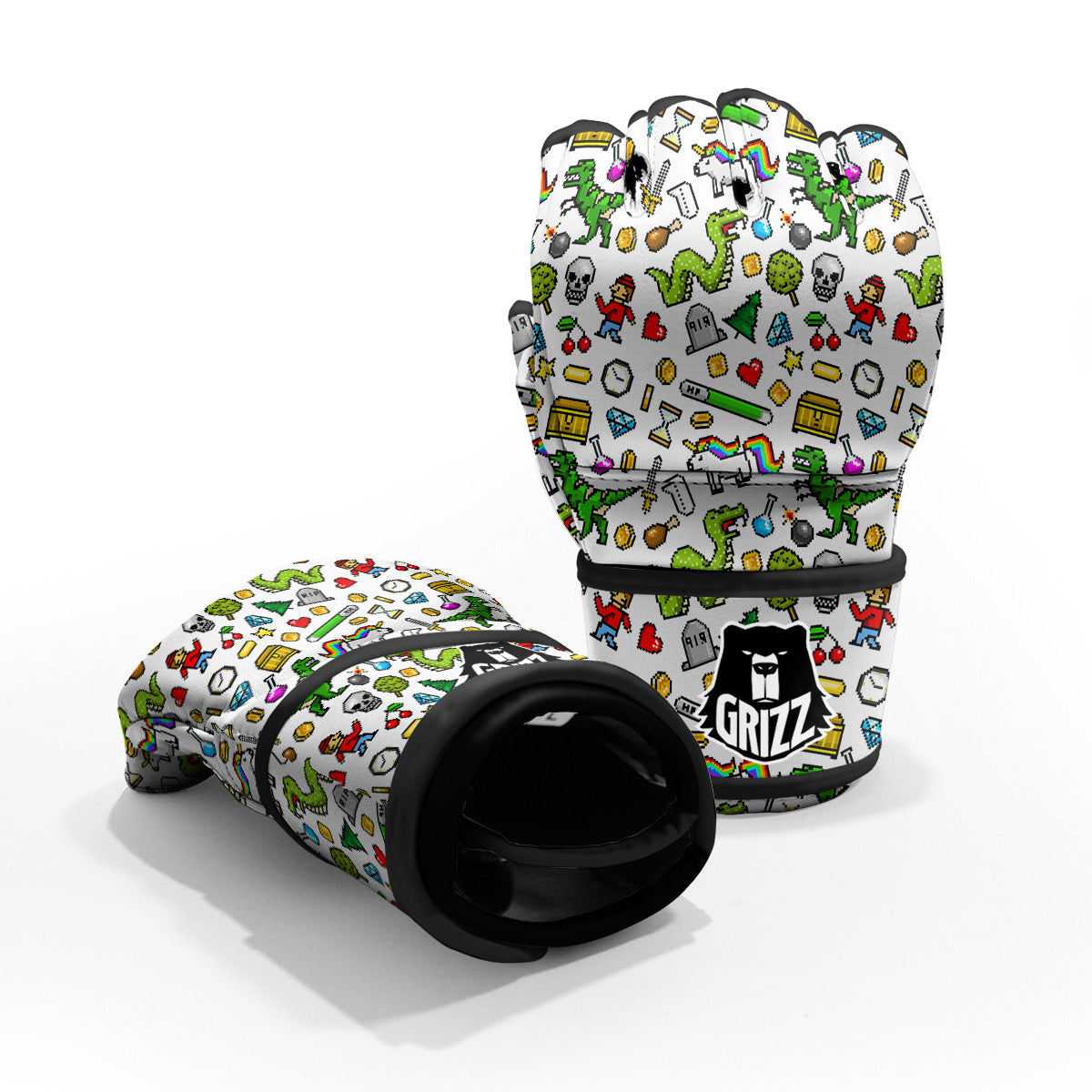 Pixel Art 8 Bit Retro Cartoon Print Pattern MMA Gloves-grizzshop