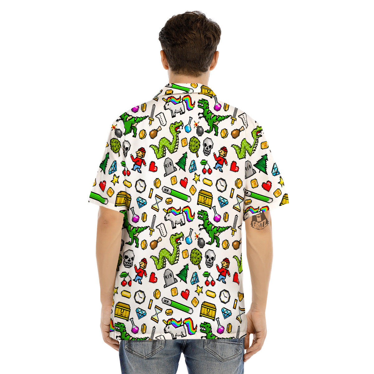 Pixel Art 8 Bit Retro Cartoon Print Pattern Men's Hawaiian Shirt-grizzshop